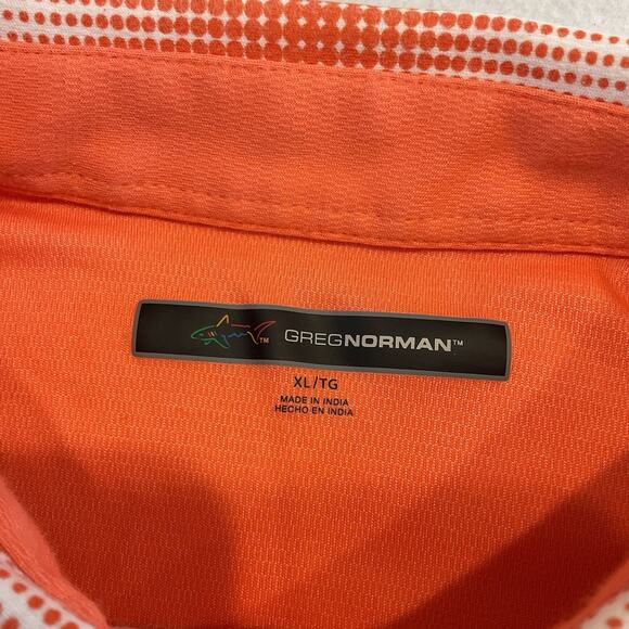 Greg Norman Polo Shirt Mens XL Orange Stripe Short Sleeves Collar Golf Shark - Picture 8 of 10